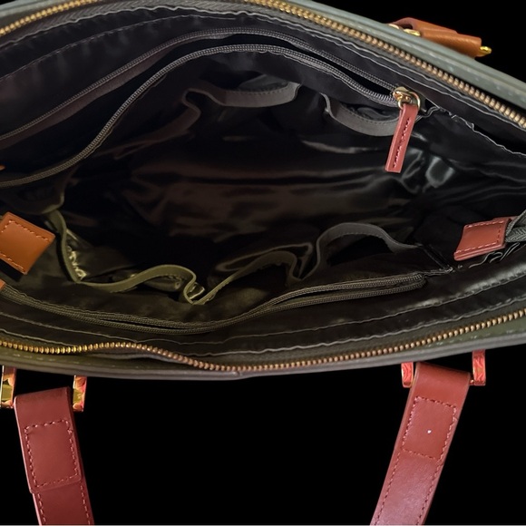 Joy & Iman Olive Tote with Coral Handles - Picture 4 of 4